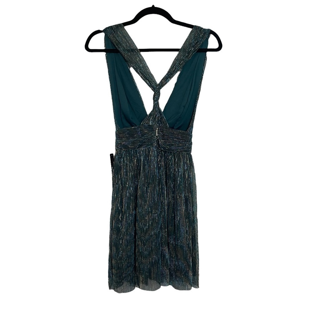 Lulu’s Ailey Gold and Teal Blue Skater Mini Dress w/ Metallic Gold Threading NWT - Picture 6 of 14